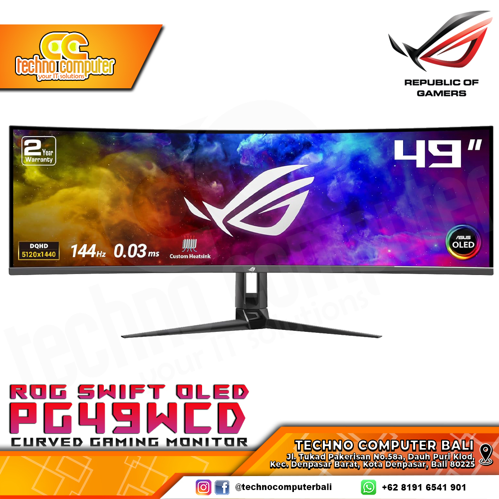 ASUS ROG Swift OLED PG49WCD Curved Gaming Monitor - 49 inch, 4K (5120 x 1440), OLED, 144Hz, 0.03ms