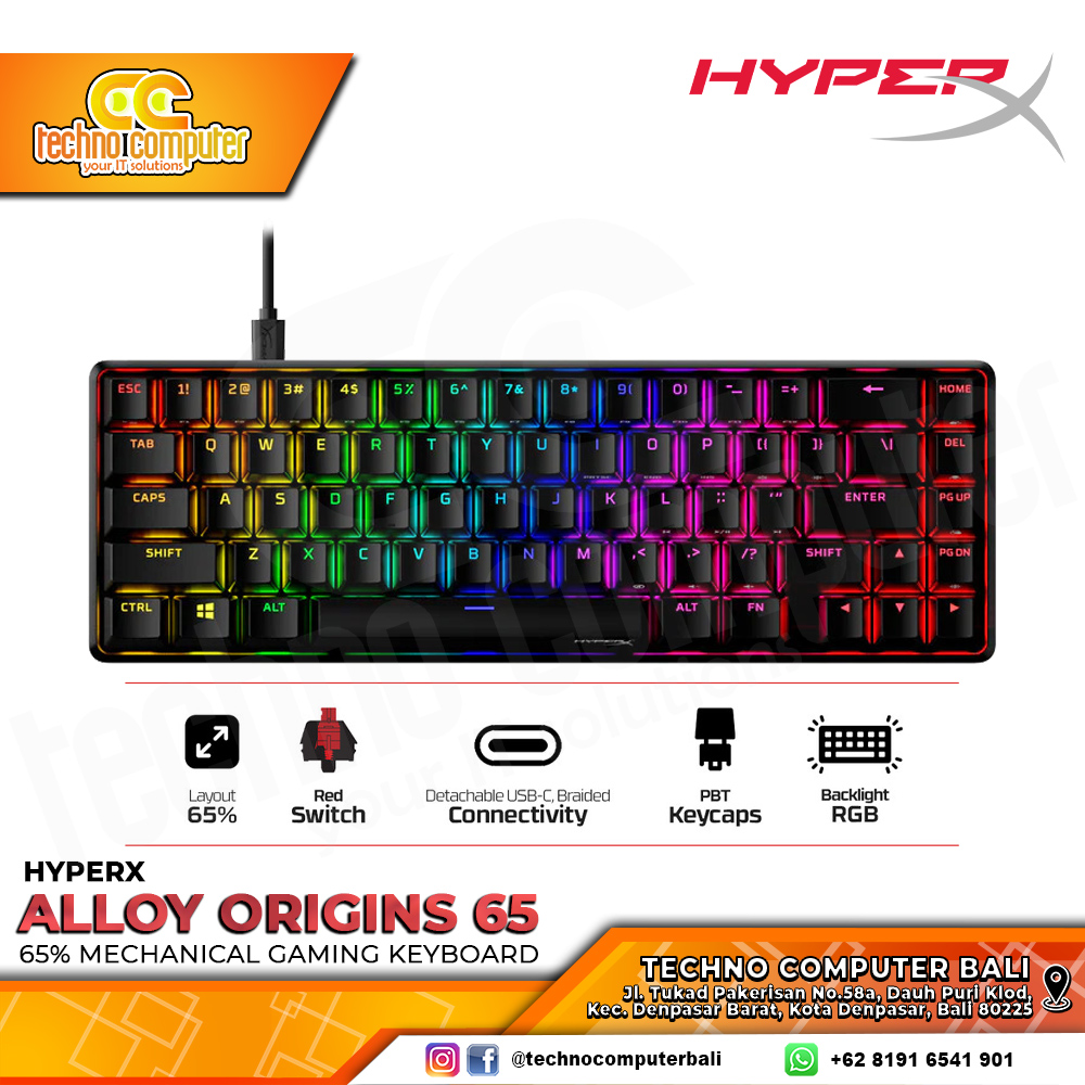 HyperX Alloy Origins 65 - Mechanical Red Switch - Gaming Keyboard