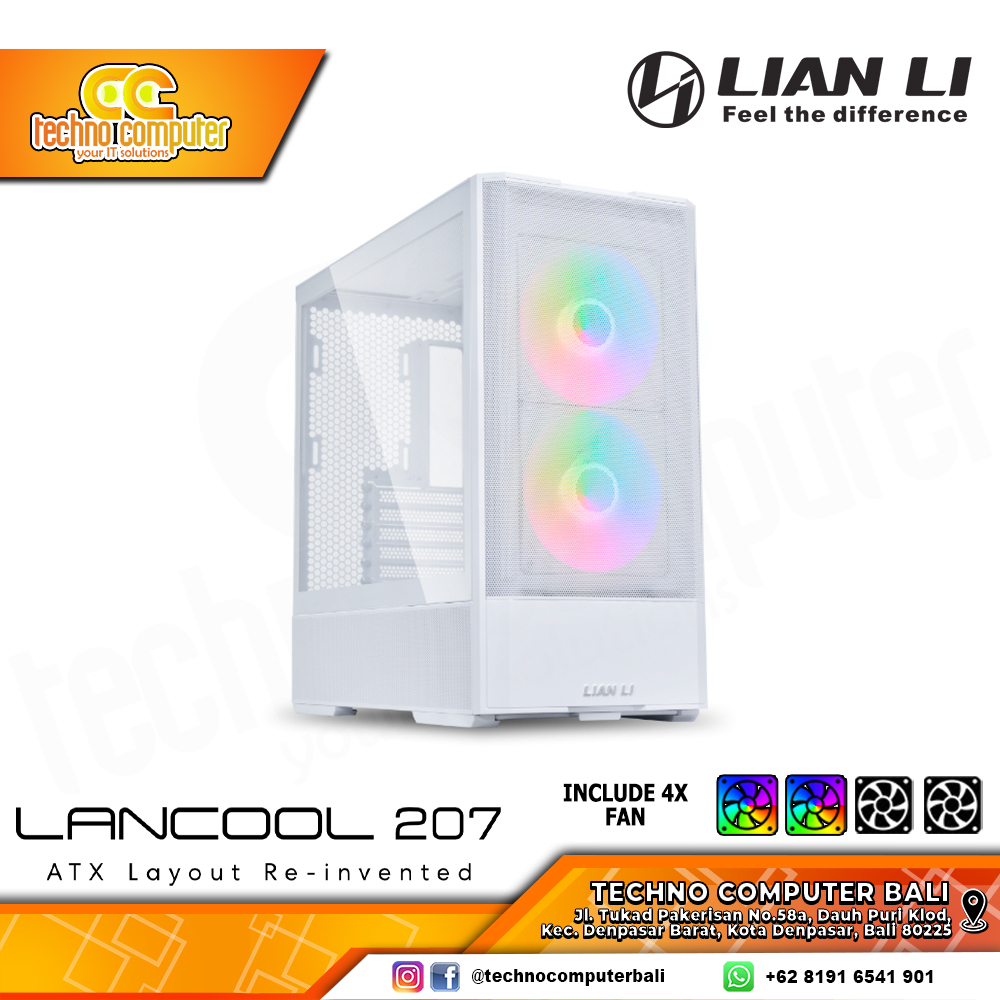 CASING LIAN LI LANCOOL 207 RGB White - Mid Tower ATX Case Tempered Glass (Free 2x ARGB Fan)