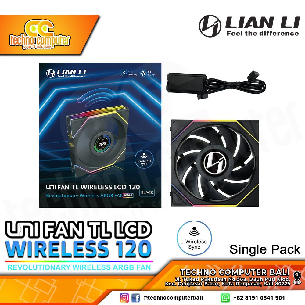 FAN CASING LIAN LI UNI FAN TL LCD 120 Wireless Black - 120mm Single Pack ARGB Fan