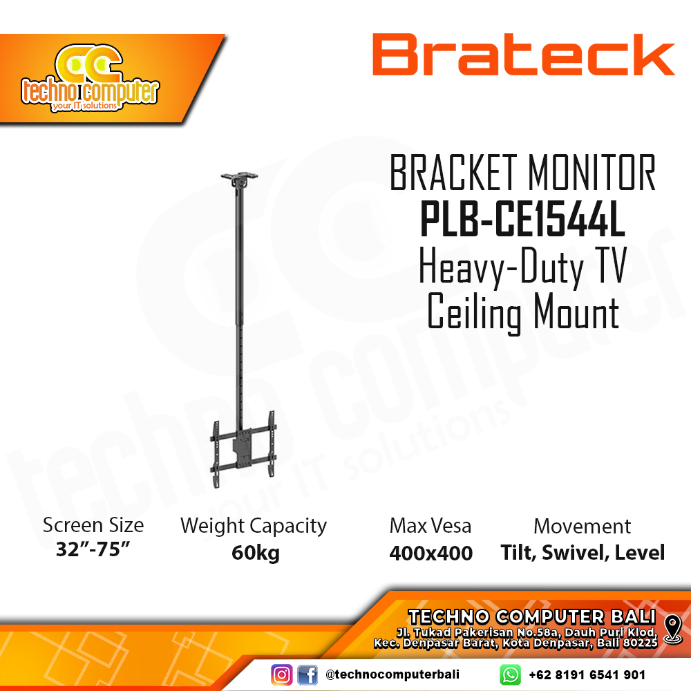 Bracket Monitor TV 32-75inch BRATECK PLB-CE1544L Heavy-Duty TV Ceiling Mount