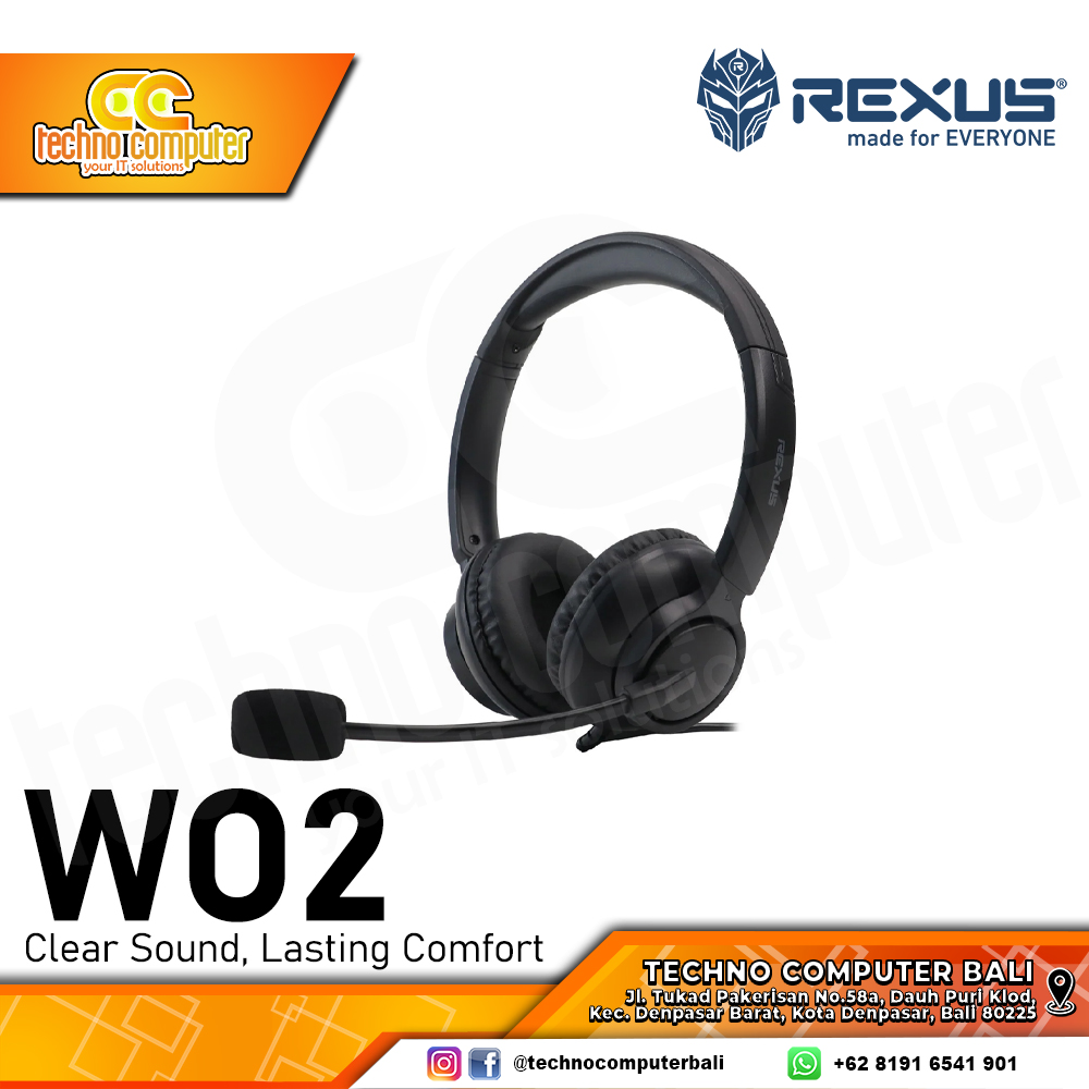 HEADSET REXUS WO2 - Stereo Lightweight Headset (Black)