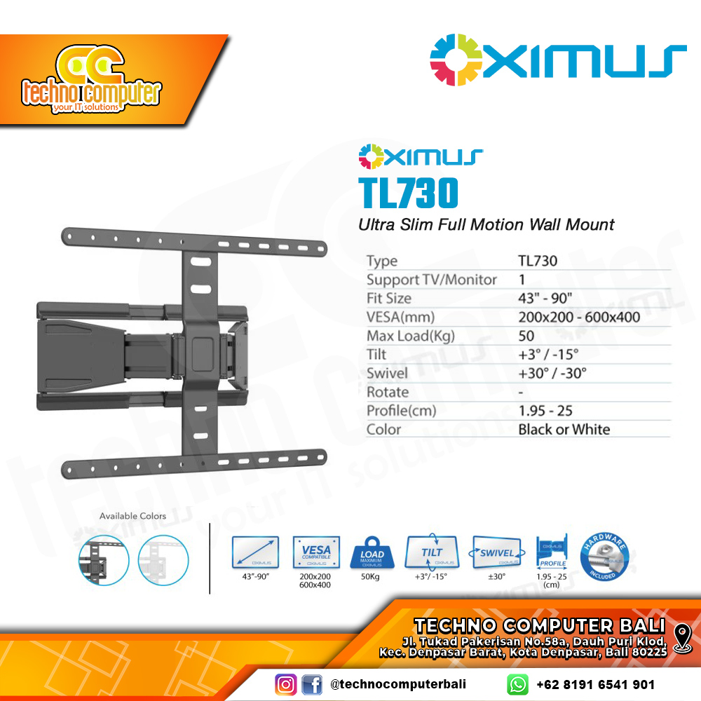 Bracket Monitor TV 43-90inch OXIMUS TL730 Ultra Slim Full Motion Wall Mount Bracket
