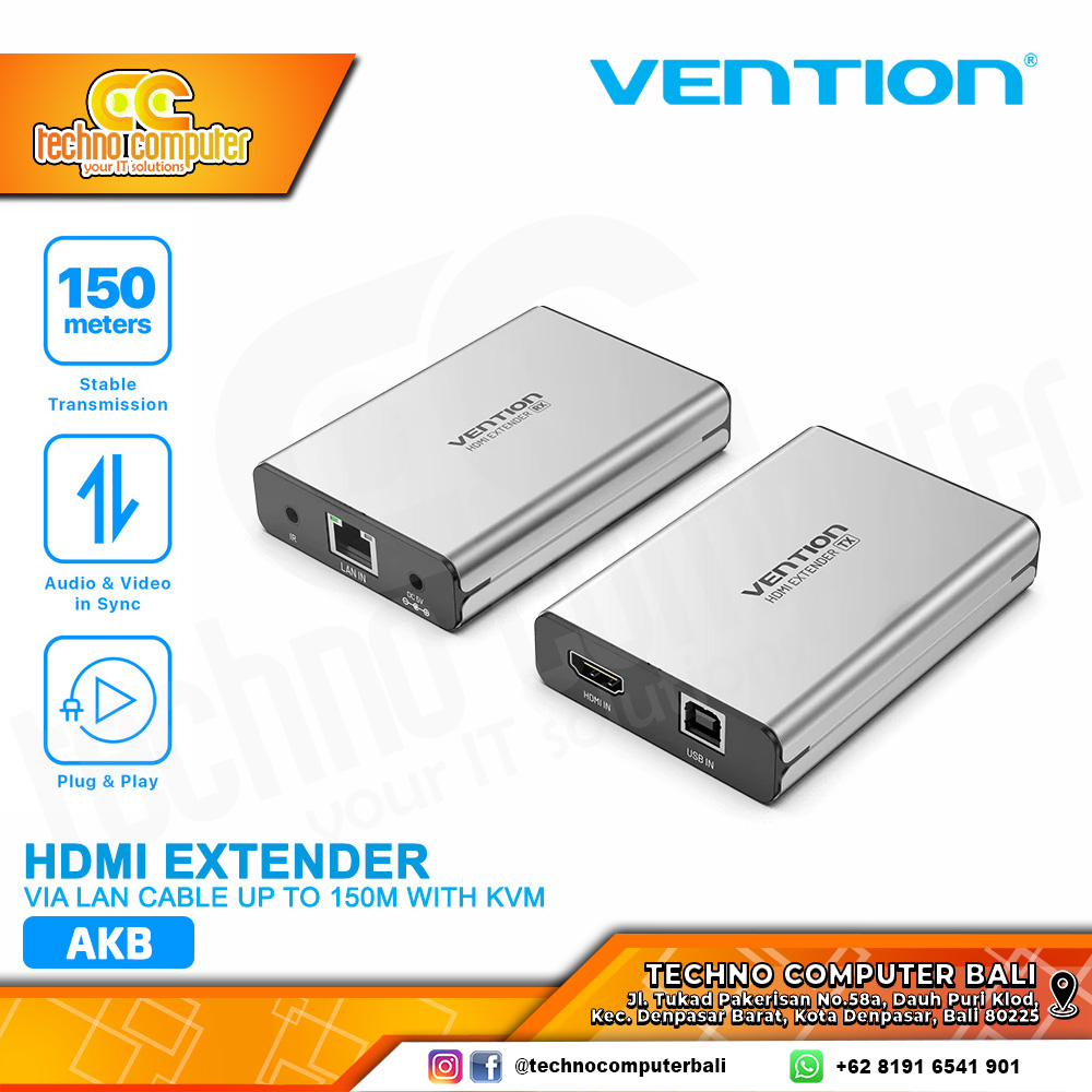 VENTION HDMI Extender via LAN Cable up to 150M with KVM - AKB