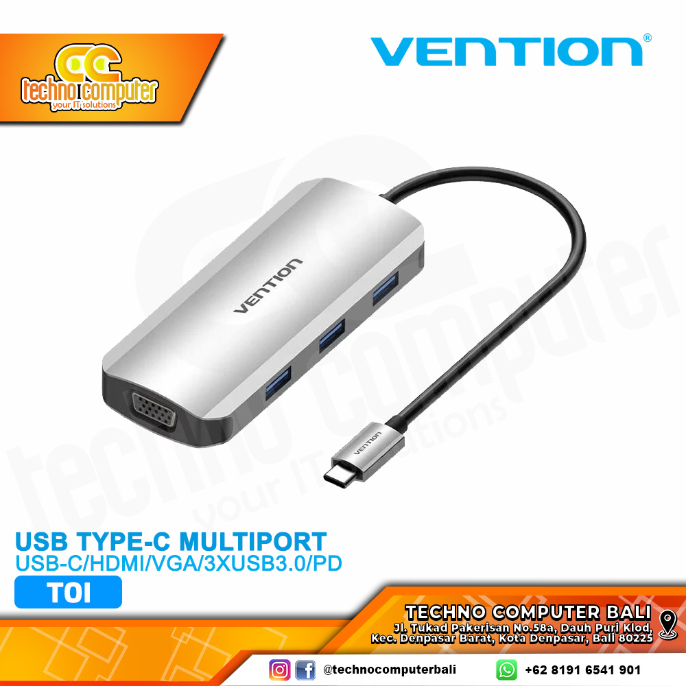VENTION Multiport 6-in-1 Docking Station VGA HDMI USB 3.0 Metal Body USB Type-C - TOIHB