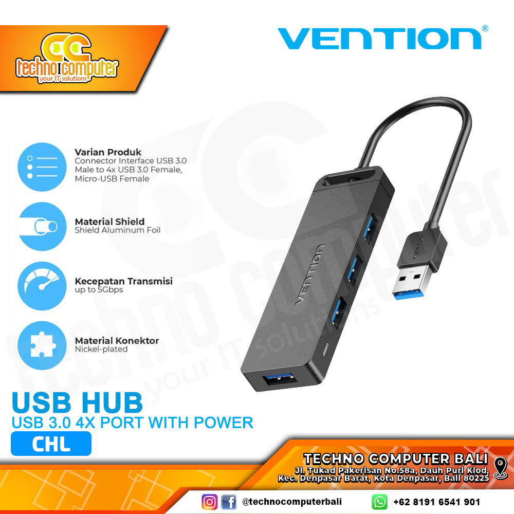 VENTION USB HUB 3.0 4x Port with Power Super Speed - CHL 0.15M