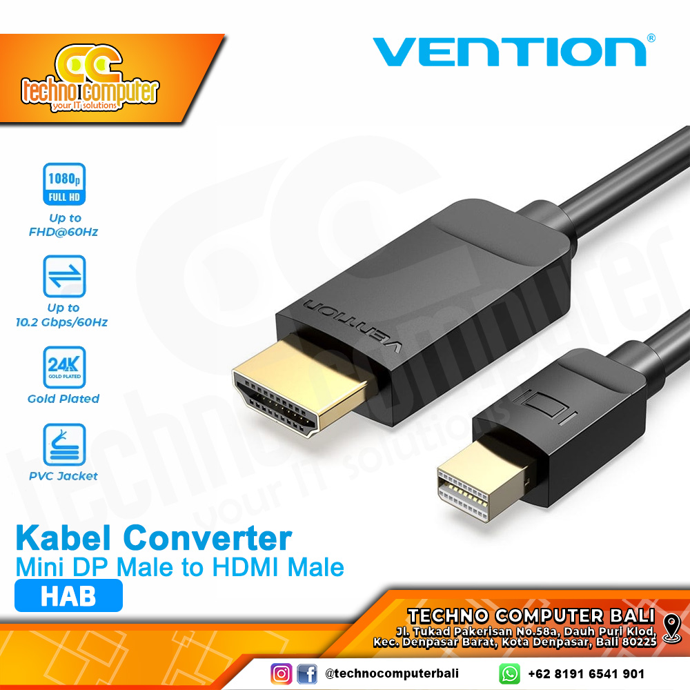 VENTION KABEL CONVERTER DISPLAY - Mini DP Thunderbolt 2 to HDMI Male - HAB 2M