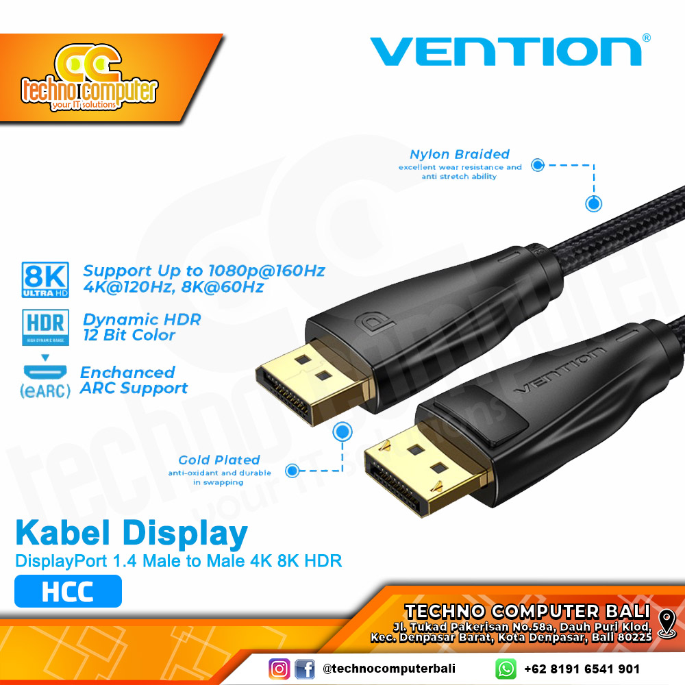 VENTION KABEL DISPLAY - Kabel DisplayPort - DisplayPort 1.4 Male to Male 4K 8K HDR - HCC 3M