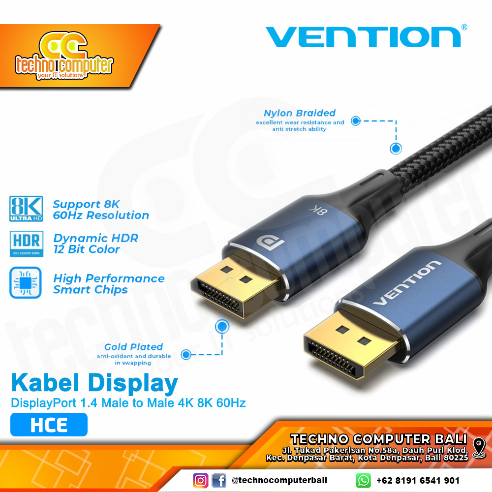 VENTION KABEL DISPLAY - DisplayPort 1.4 Male to Male 4K 8K High Refresh Rate - HCE 1.5M