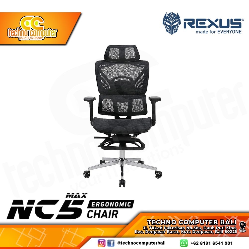 KURSI OFFICE REXUS NC5 MAX FOOTREST ERGONOMIC CHAIR - BLACK