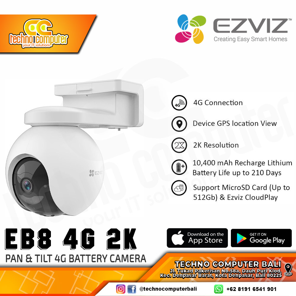 EZVIZ CS-EB8 3MP 4GA OUTDOOR Smart Pan/Tilt 4G Battery Camera CCTV