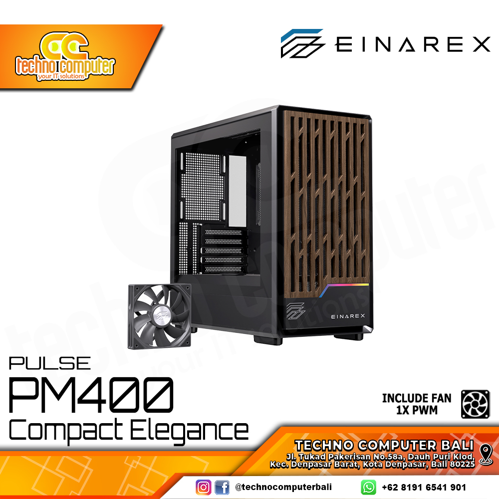 CASING EINAREX PULSE PM400 Black Core - Mid Tower mATX Case Tempered Glass (Free 1x PWM Fan)