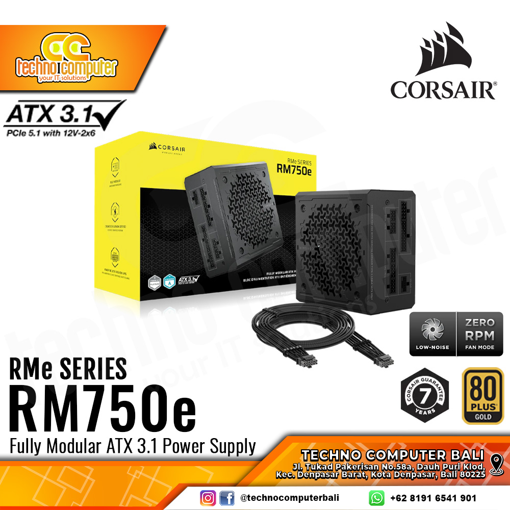 CORSAIR RM750e 750W 80+ Gold ATX 3.1/PCIe 5.1 - Full Modular