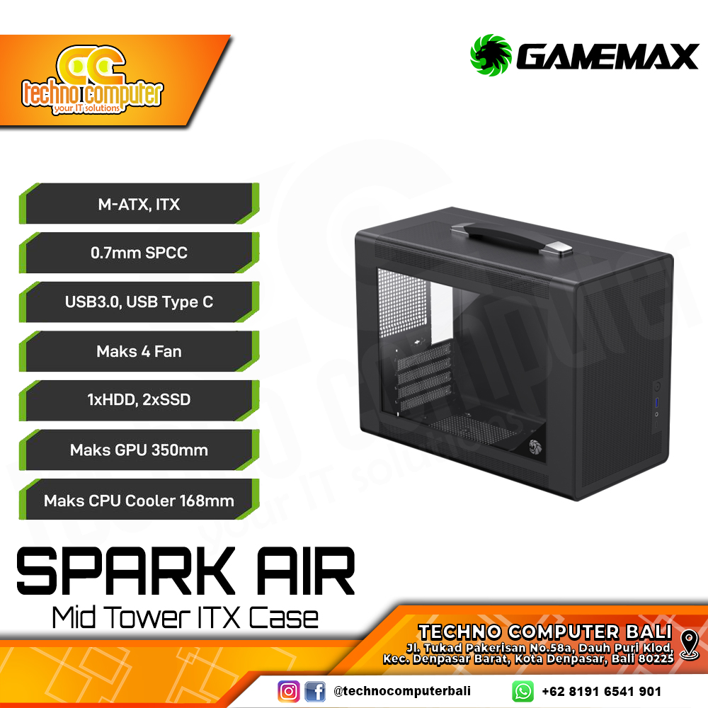 CASING GAMEMAX SPARK AIR Black - Mini Tower ITX Case Tempered Glass