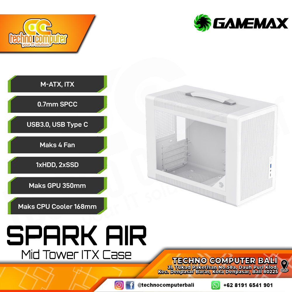 CASING GAMEMAX SPARK AIR White - Mini Tower ITX Case Tempered Glass
