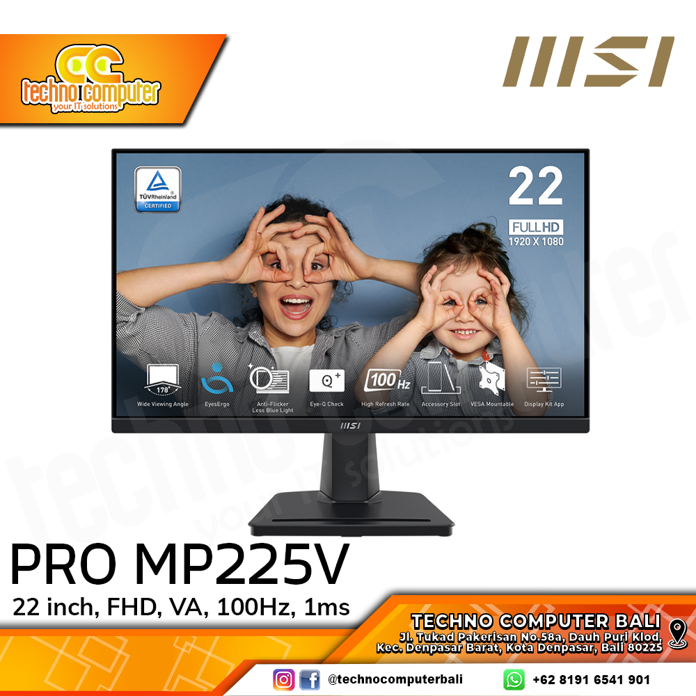 MSI PRO MP225V Monitor - 22 inch, FHD (1920 x 1080), VA, 100Hz, 1ms