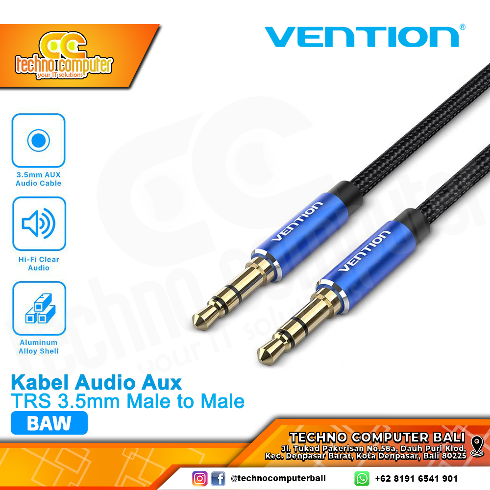 VENTION KABEL AUDIO AUX 3.5mm Male to Male Braided Blue - BAW 5M