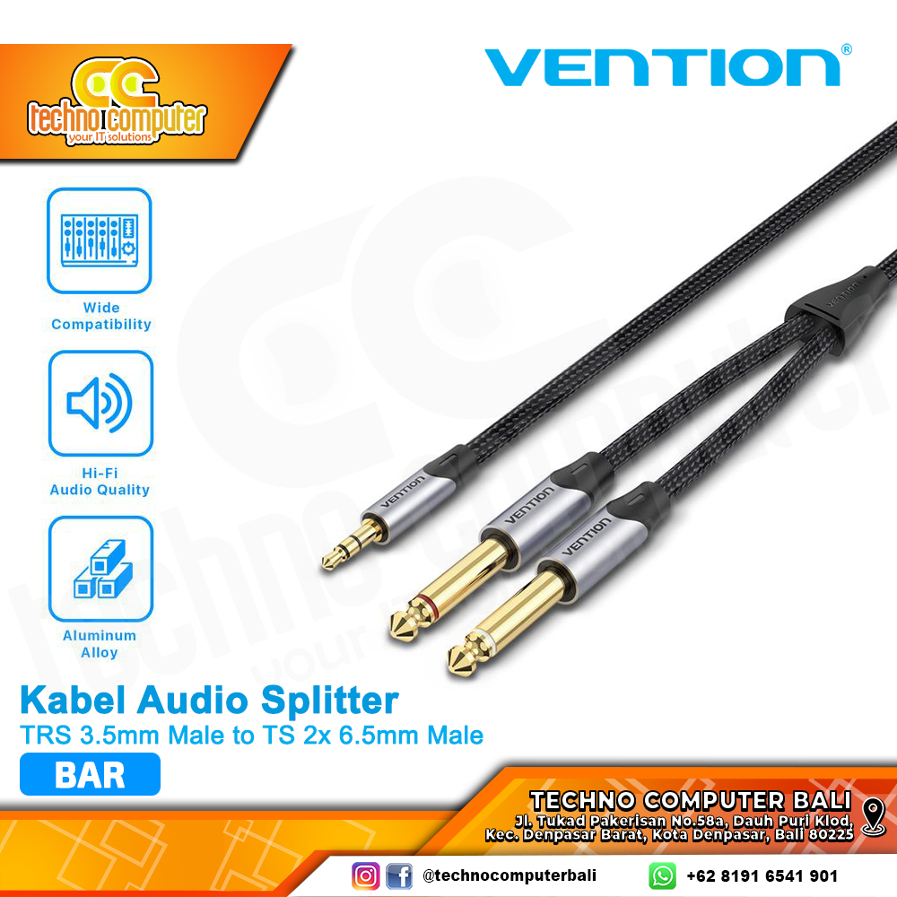 VENTION KABEL AUDIO SPLITTER TRS 3.5mm Male to TS 2x 6.5mm Male Braided - BAR 1M
