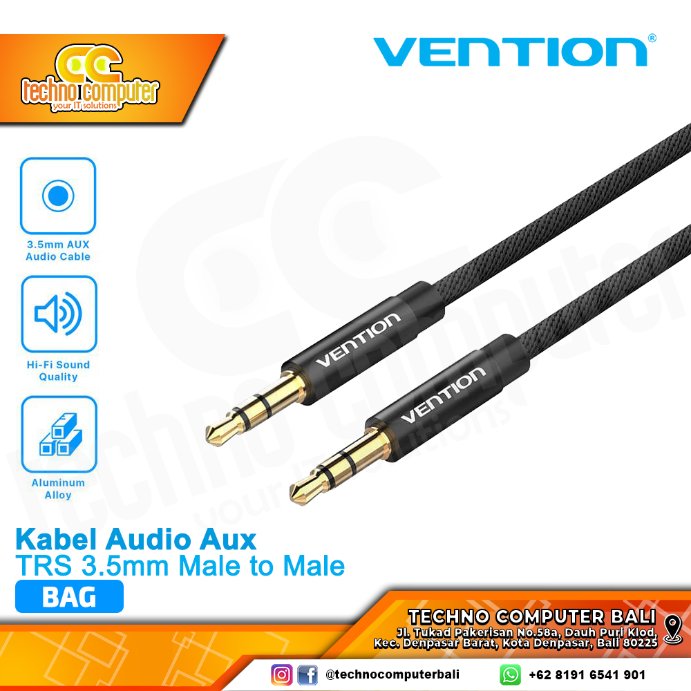 VENTION KABEL AUDIO AUX 3.5mm Male to Male Fabric Braided - BAG 1M