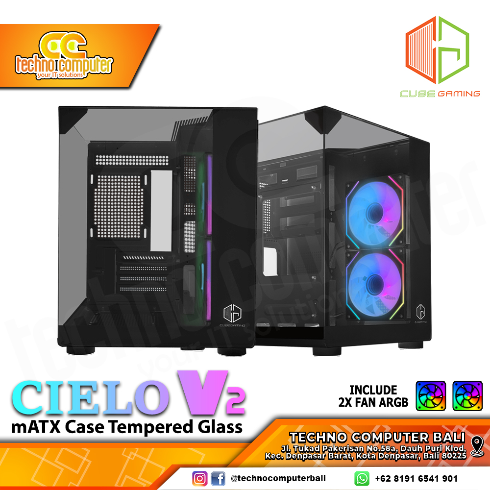 CASING CUBE GAMING CIELO V2 Black - Mid Tower mATX Case Tempered Glass (Free 2x Fan RGB)