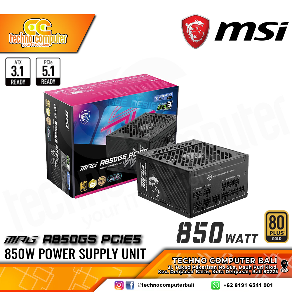 MSI MPG A850GS PCIE5 850W 80+ Gold ATX 3.1/PCIe 5.1 - Full Modular