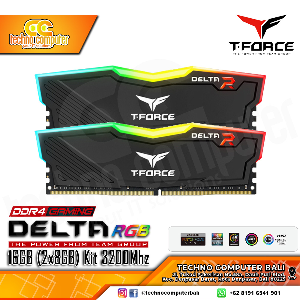 DDR4 TEAM T-FORCE DELTA RGB 16GB (2x8GB) Kit 3200Mhz - Black