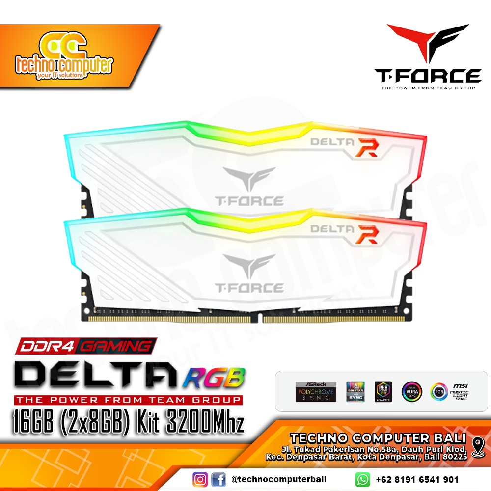 DDR4 TEAM T-FORCE DELTA RGB 16GB (2x8GB) Kit 3200MHz - White