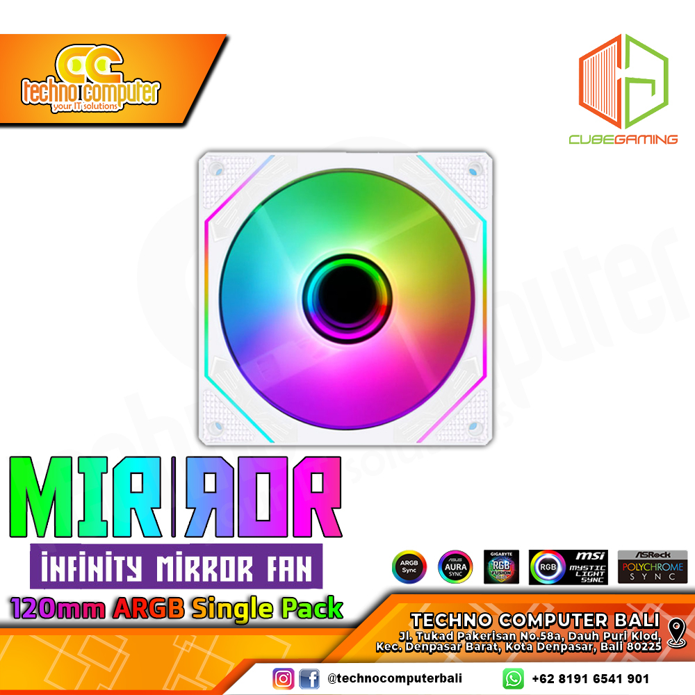 FAN CASING CUBE GAMING MIRROR White - 120mm Single Pack ARGB Fan