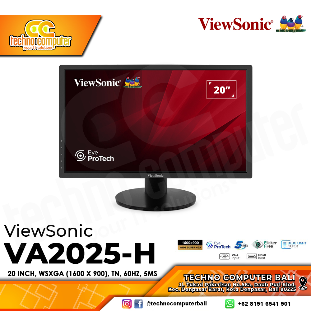 VIEWSONIC VA2025-H LED Monitor - 20 inch, WSXGA (1600 x 900), TN, 60Hz, 5ms