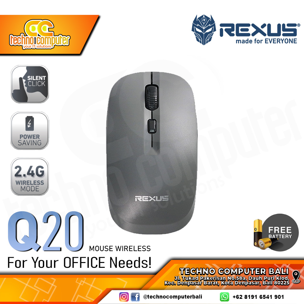 REXUS Q20 4D Silent Click Wireless Grey - Office Mouse Wireless