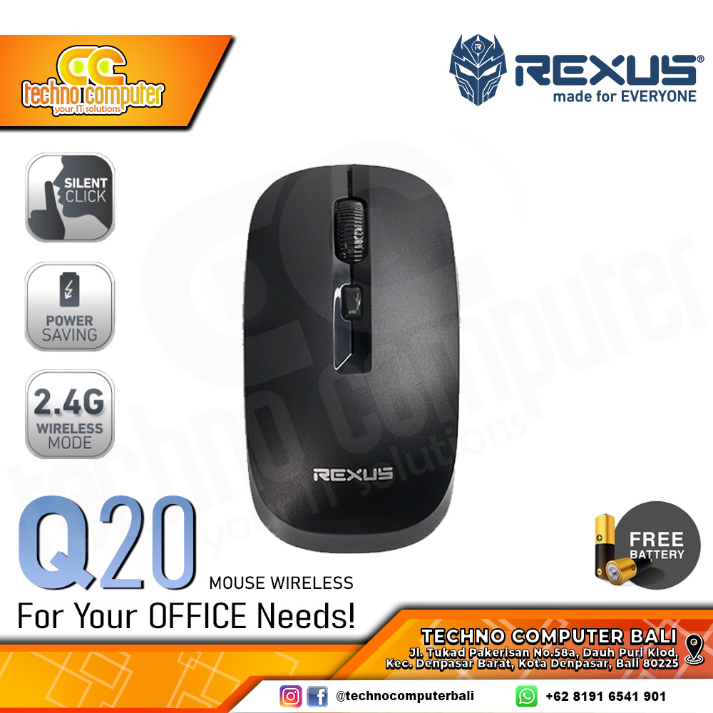 REXUS Q20 4D Silent Click Wireless Black - Office Mouse Wireless