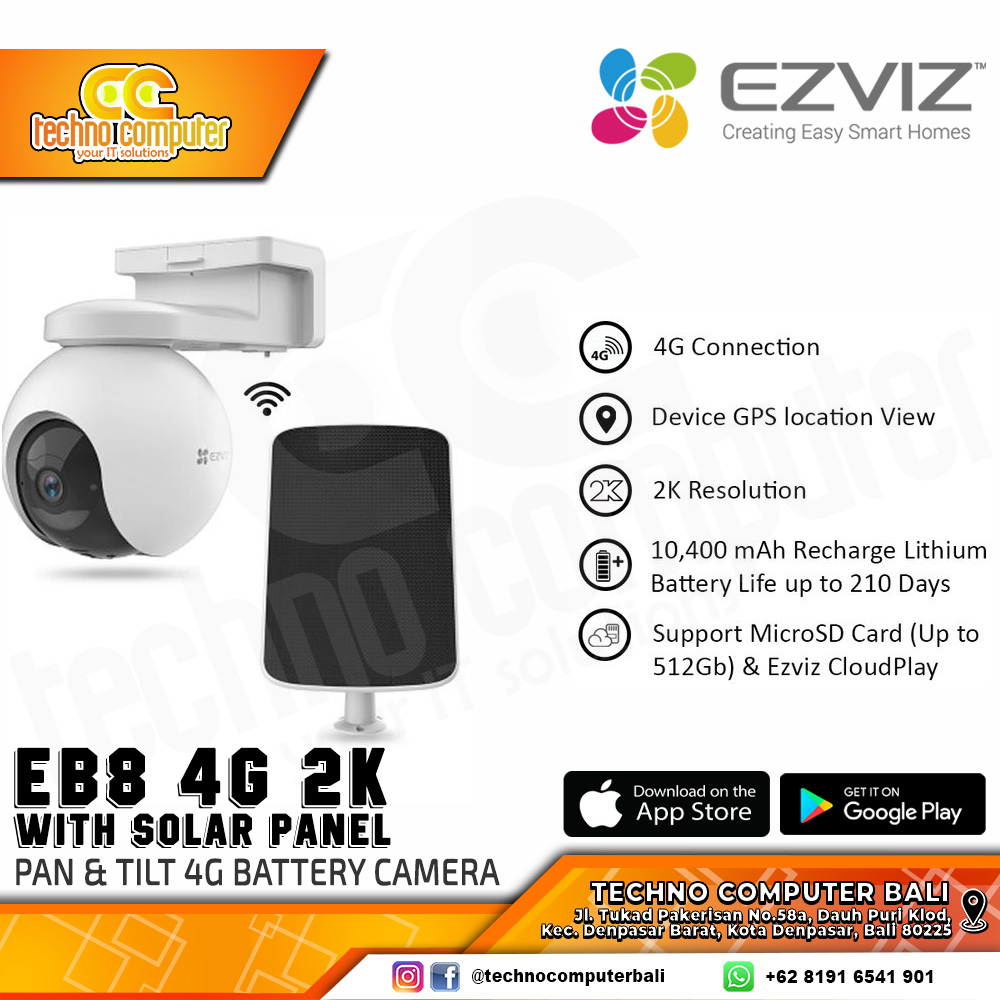 EZVIZ CS-EB8 3MP 4GA with Solar Panel OUTDOOR Smart Pan/Tilt 4G Battery Camera CCTV