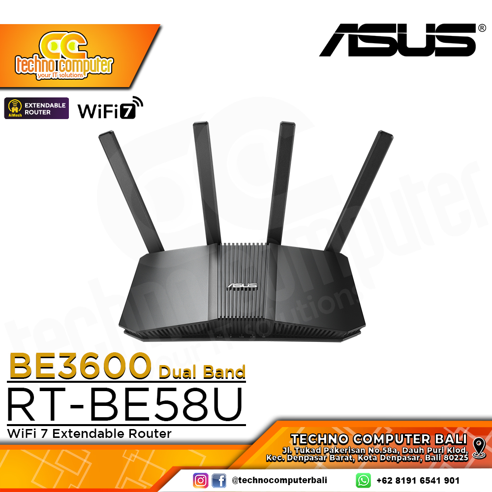 ROUTER ASUS RT-BE58U V2 BE3600 Dual Band WiFi 7 Gigabit Wireless Router with AiMesh
