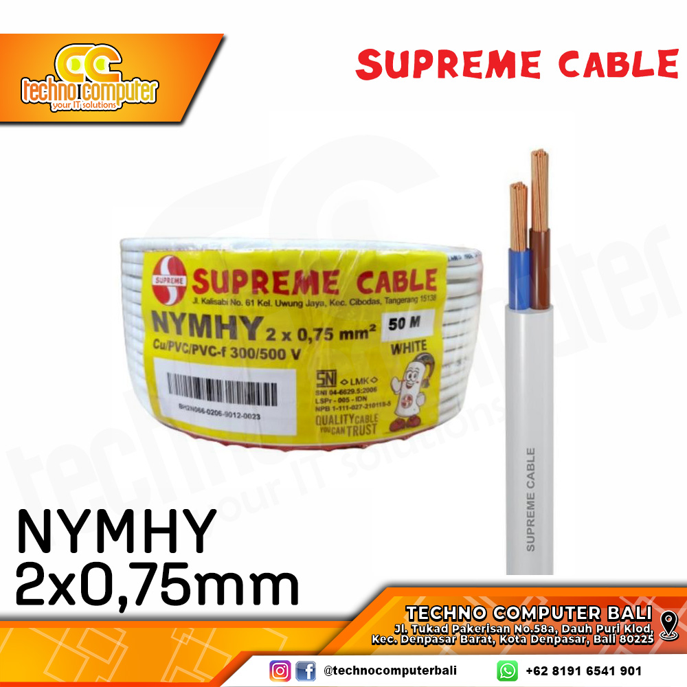 KABEL LISTRIK SUPREME NYMHY 2x0.75mm WHITE (SERABUT)
