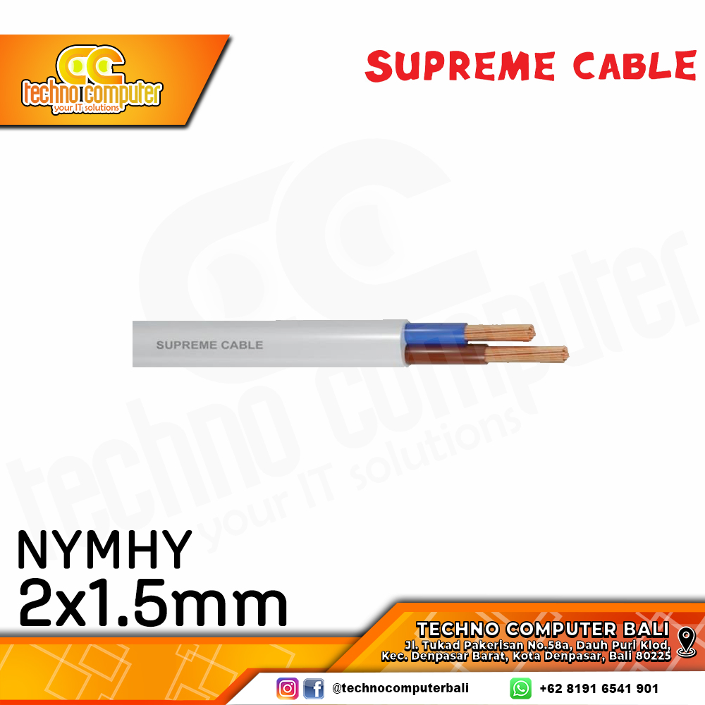 KABEL LISTRIK SUPREME NYMHY 2x1.5mm WHITE  (SERABUT)