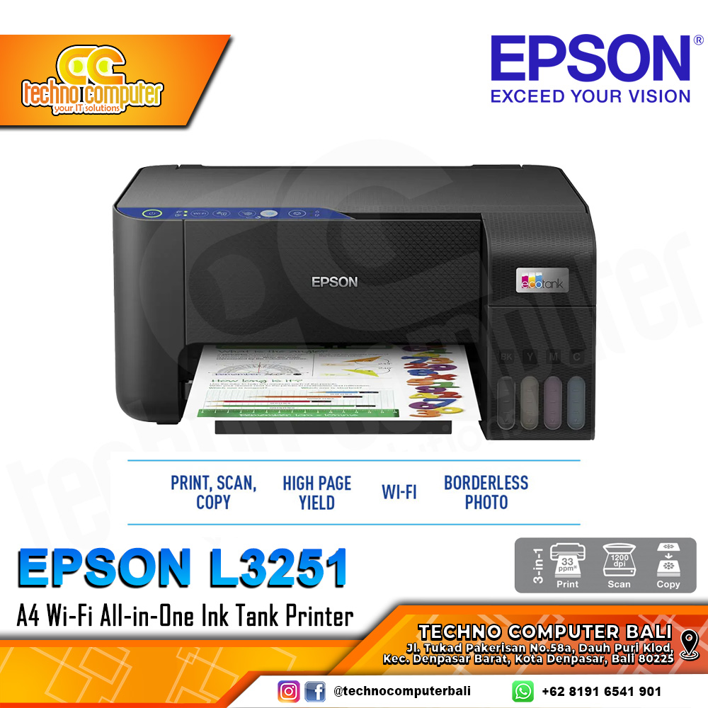 PRINTER EPSON L3251 A4 Ecotank Wi-Fi All in One InkTank