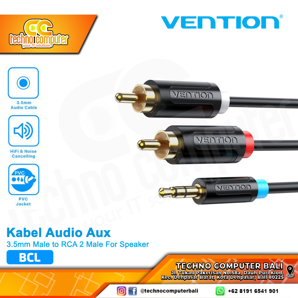 VENTION KABEL AUDIO TRS 3.5mm to RCA 2 Male for Speaker - BCL 1.5M