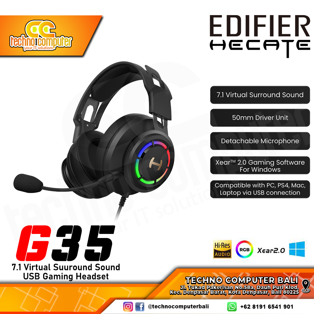 HEADSET EDIFIER HECATE G35 Black - 7.1 Virtual Surround Sound - Gaming Headset