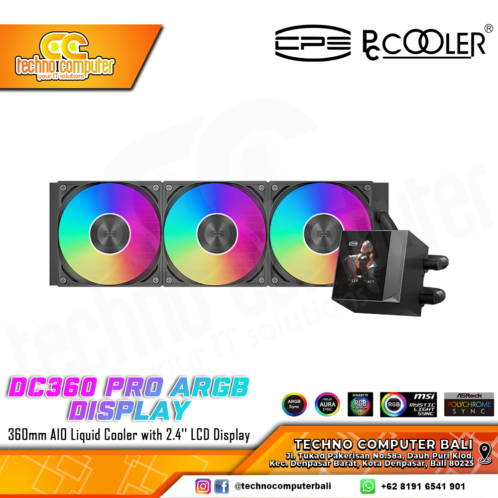 PCCOOLER DC360 Pro ARGB Black with 2.4inch LCD Display - CPU Cooler - 360mm AIO Liquid Cooler