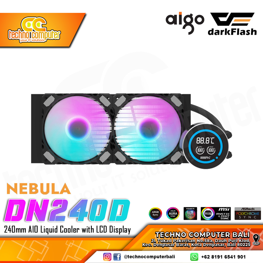 DARKFLASH NEBULA DN240D Black with 2.1inch LCD Display - CPU Cooler - 240mm AIO Liquid Cooler