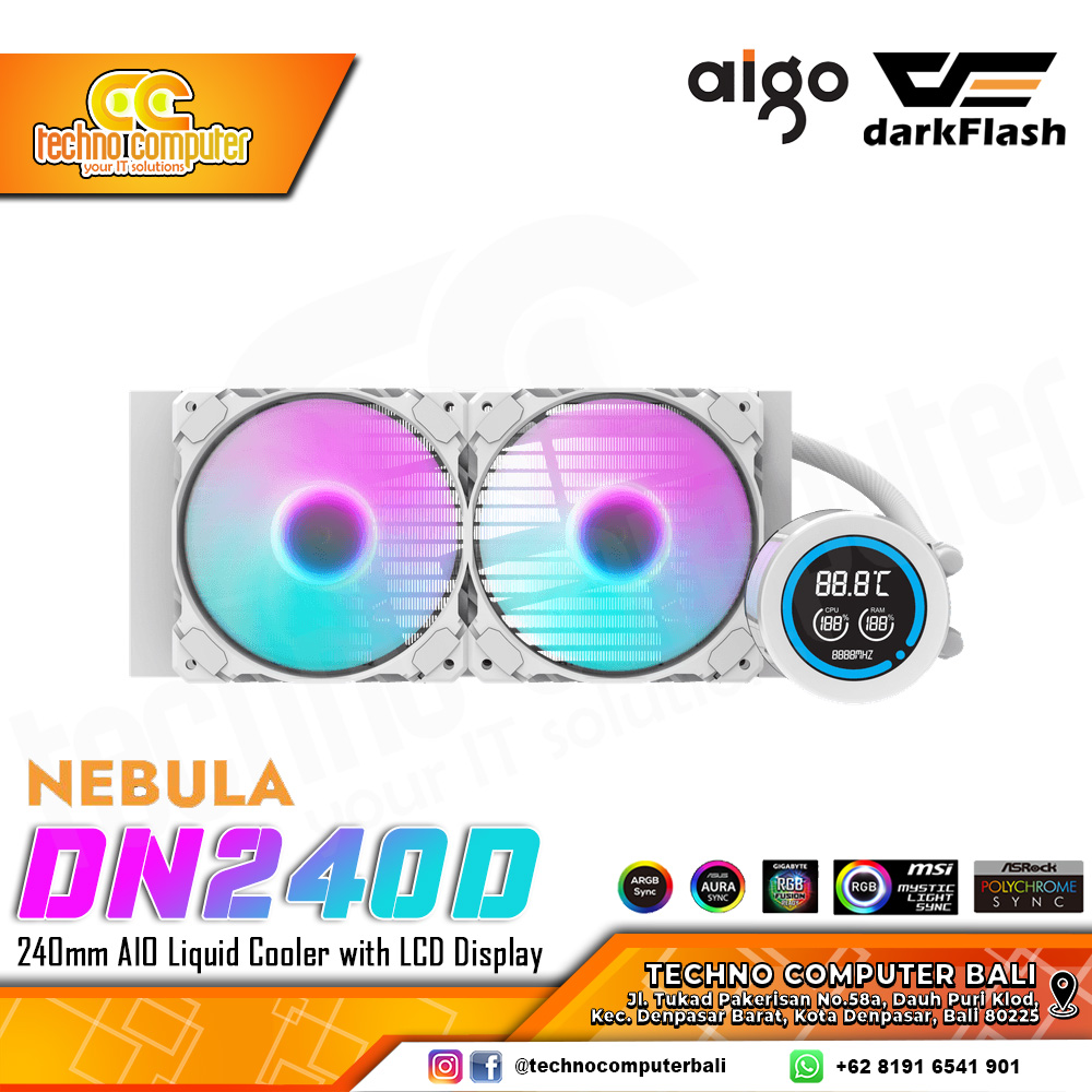 DARKFLASH NEBULA DN240D White with 2.1inch LCD Display - CPU Cooler - 240mm AIO Liquid Cooler