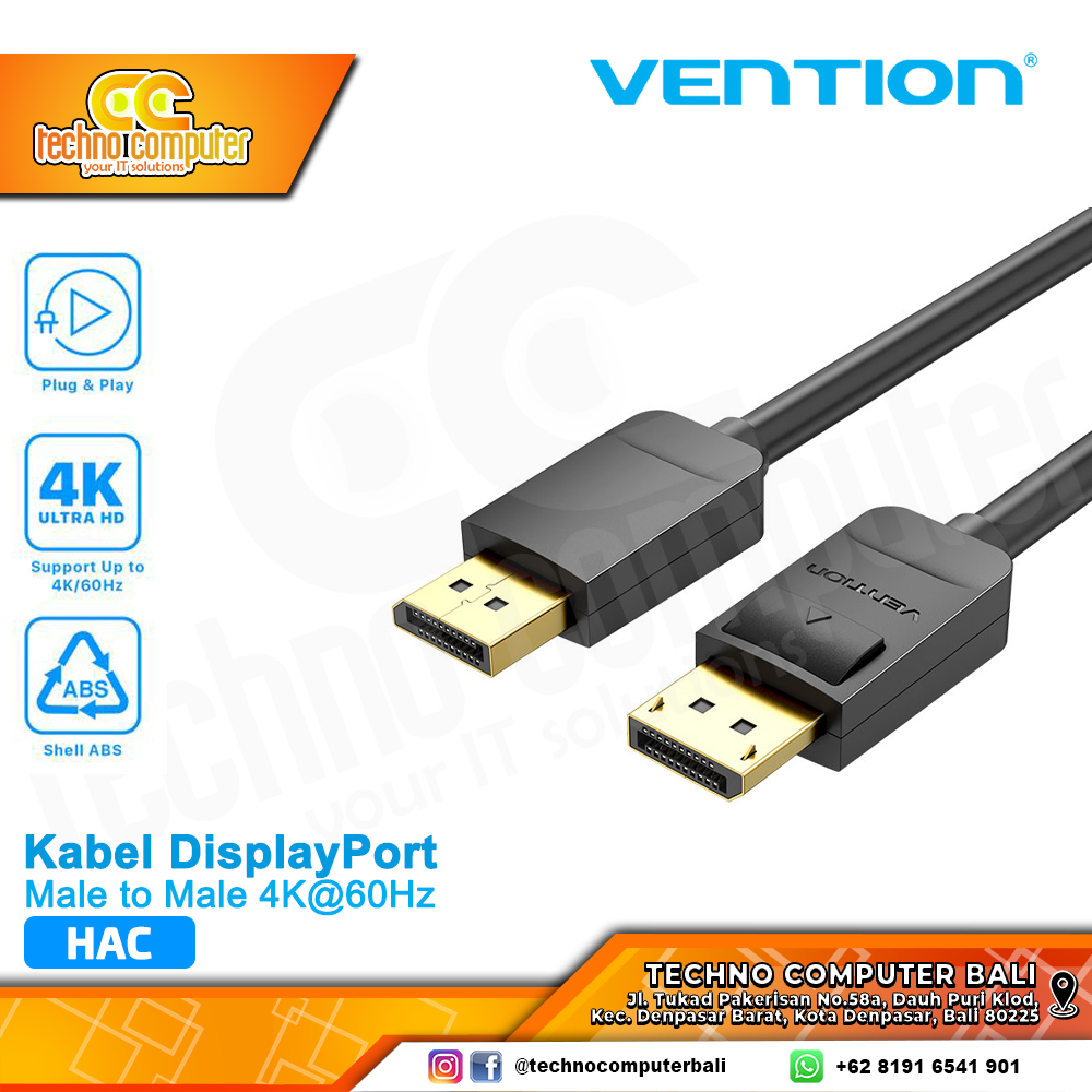 VENTION KABEL DISPLAY - Kabel DisplayPort - DisplayPort Male to Male 1.2 4K 60Hz - HAC 3M