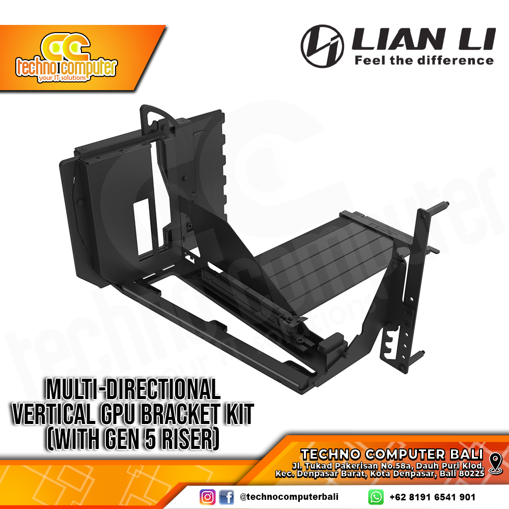LIAN LI Multi-Directional Vertical GPU Bracket Kit Black - GPU Holder & PCIe 5.0 Riser Cable