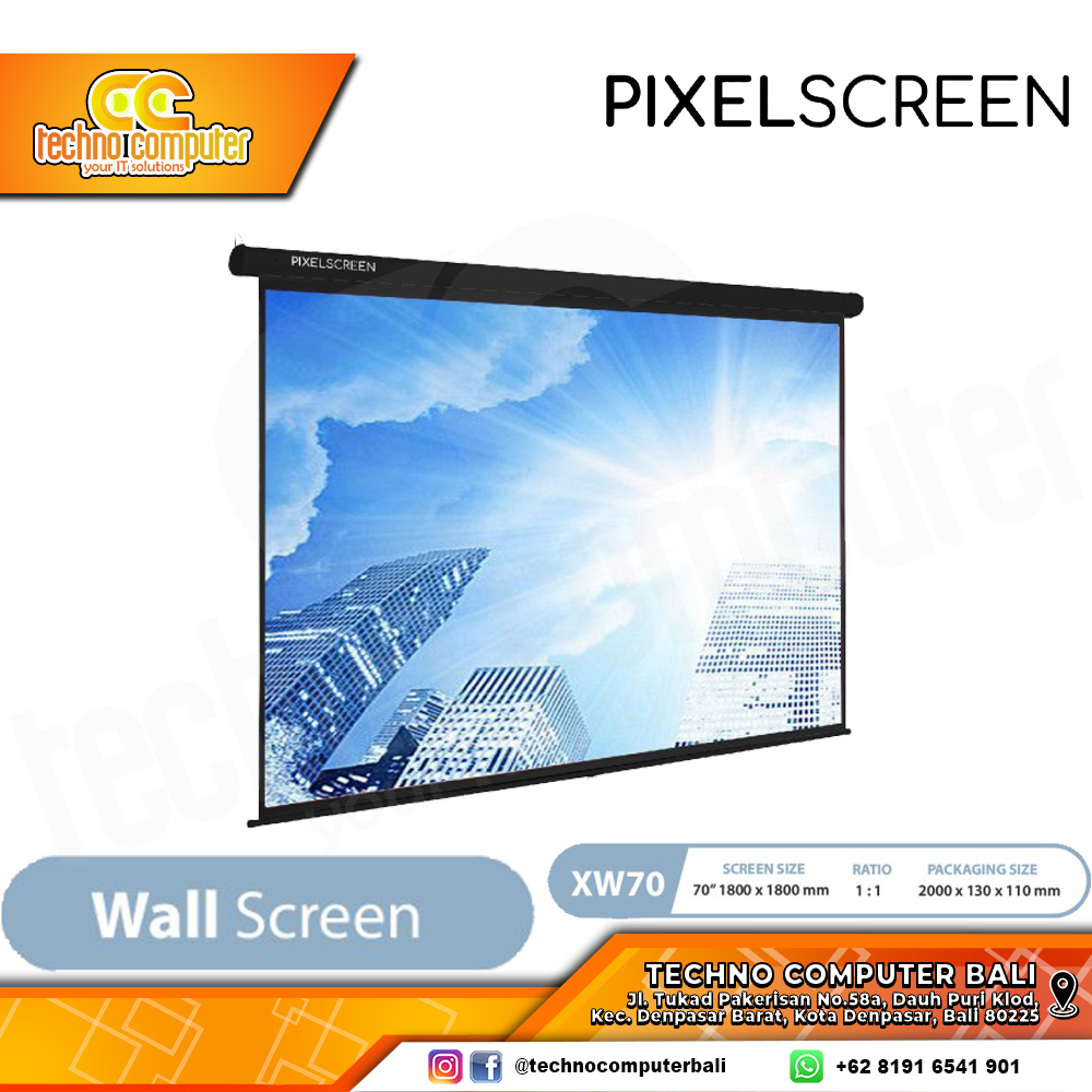 PIXELSCREEN Screen Projector Manual Wall 70 inch