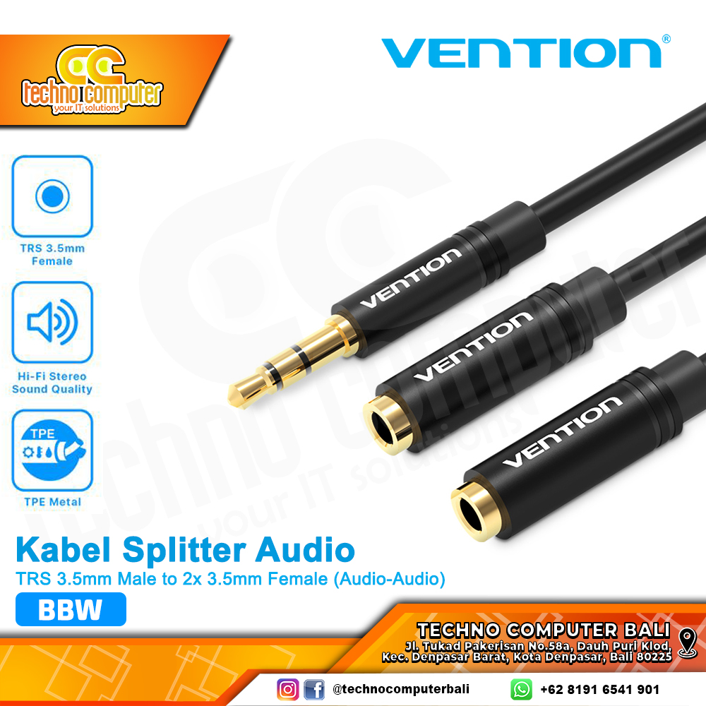 VENTION KABEL SPLITTER AUDIO TRS 3.5mm Male to 2x 3.5mm Female (Audio-Audio) - BBW 0.3M