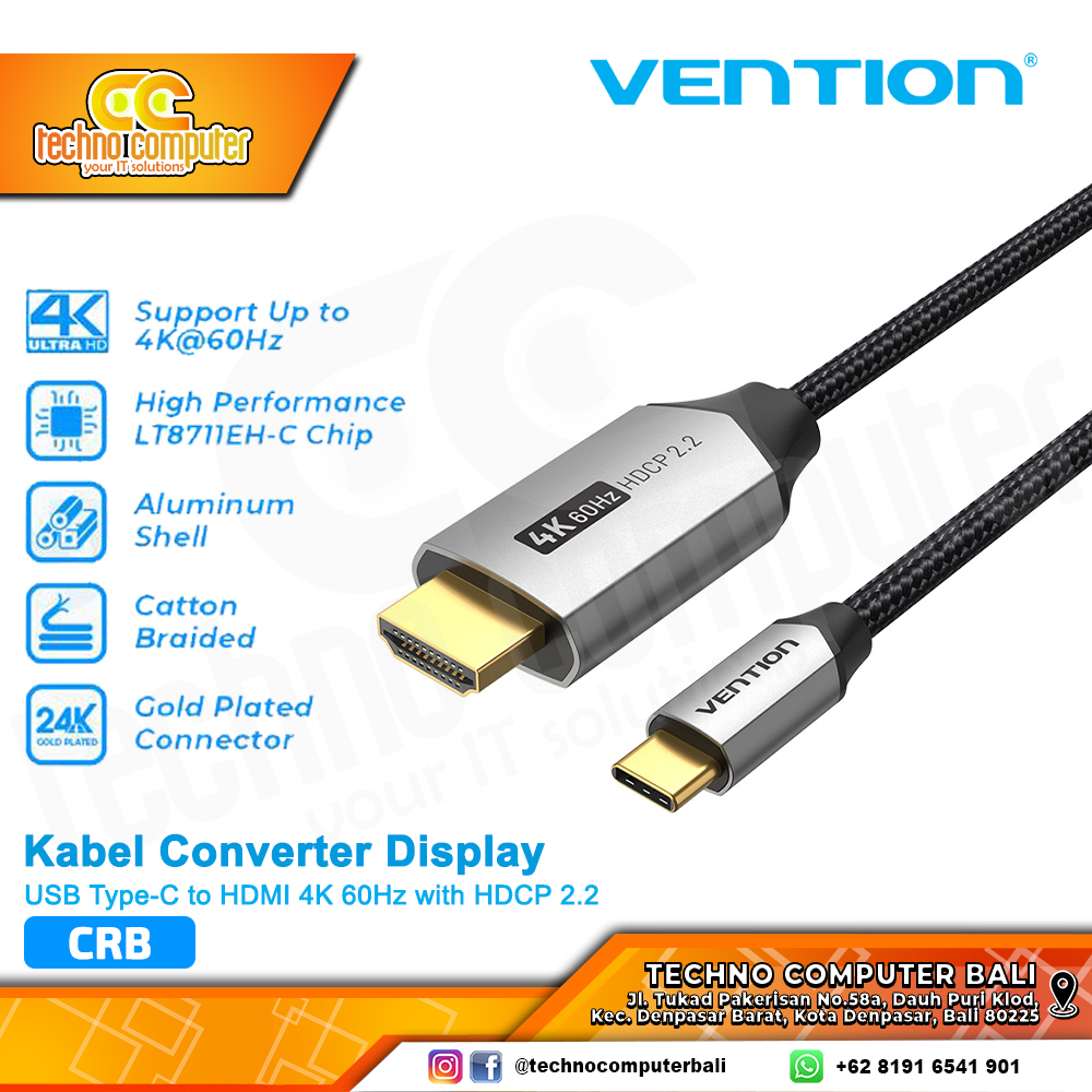 VENTION KABEL CONVERTER DISPLAY - USB Type-C to HDMI 4K 60Hz with HDCP 2.2 - CRB 1.5M
