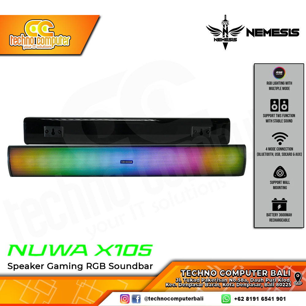 SPEAKER NYK NEMESIS NUWA X105 RGB Stereo Soundbar