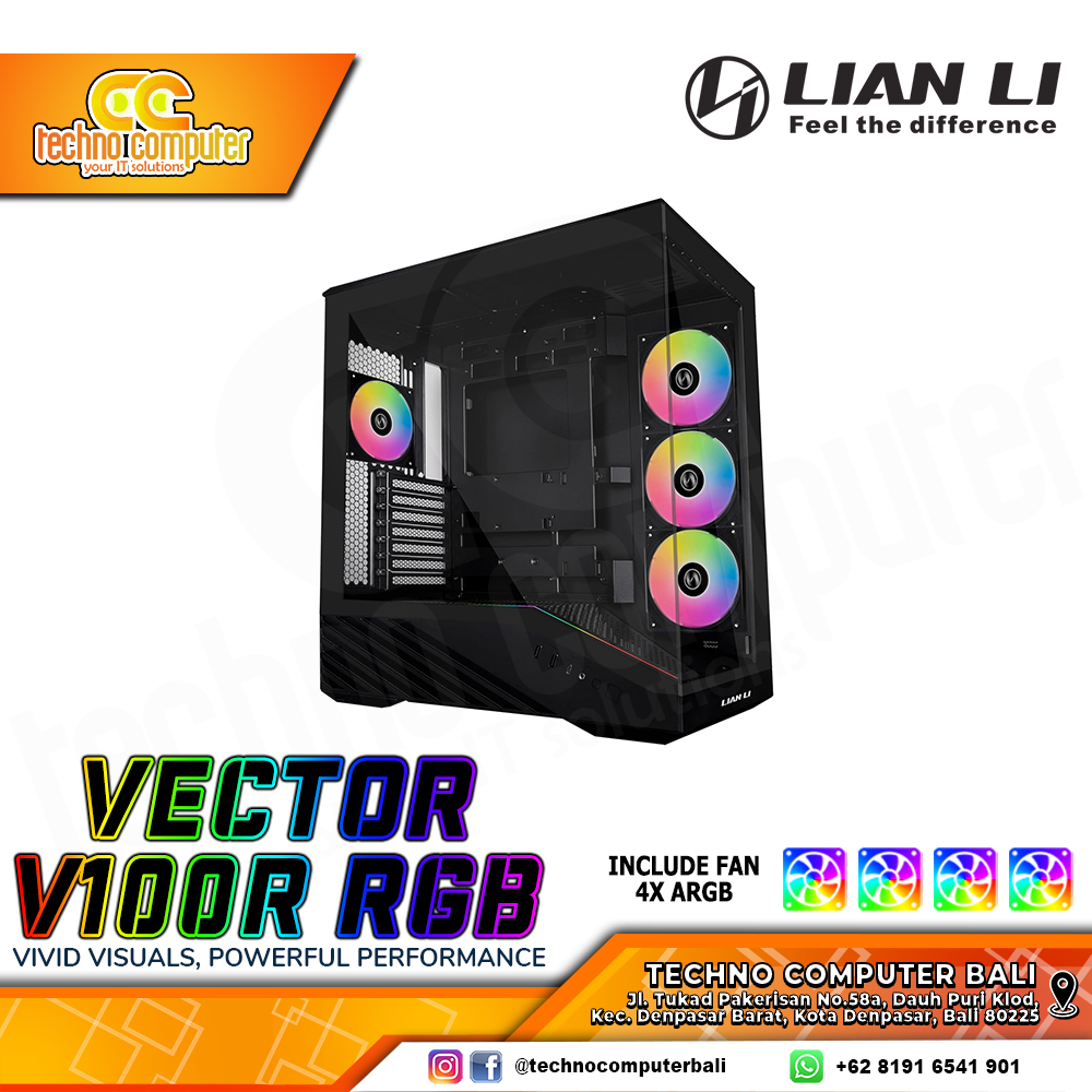 CASING LIAN LI VECTOR V100R RGB Black - Mid Tower ATX Case Tempered Glass (Free 4x ARGB Fan)