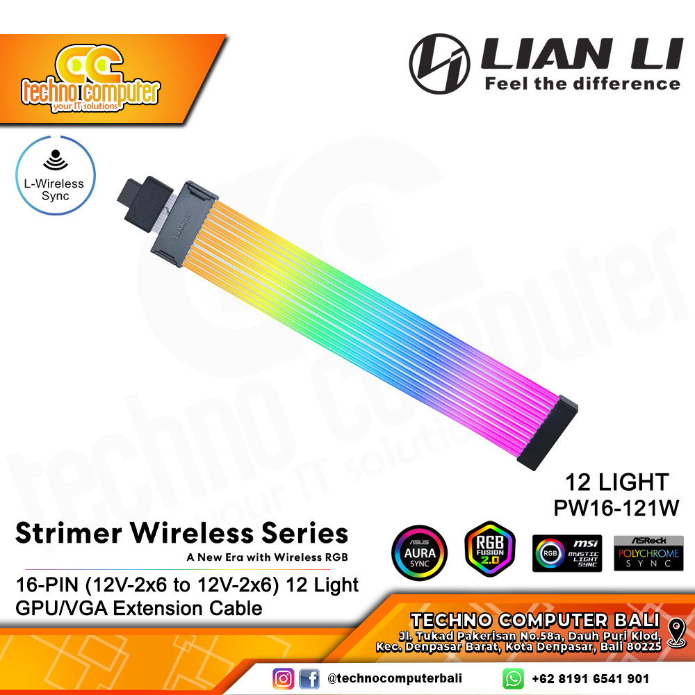 LIAN LI STRIMER Wireless 12VHPWR (12V-2x6 to 12V-2x6) 12 Light - GPU/VGA Extension Cable