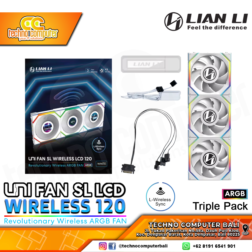 FAN CASING LIAN LI UNI FAN SL LCD Wireless 120 White - 120mm Triple Pack ARGB Fan With Controller